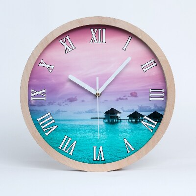 Ceas perete din lemn Bungalouri Deasupra Apei