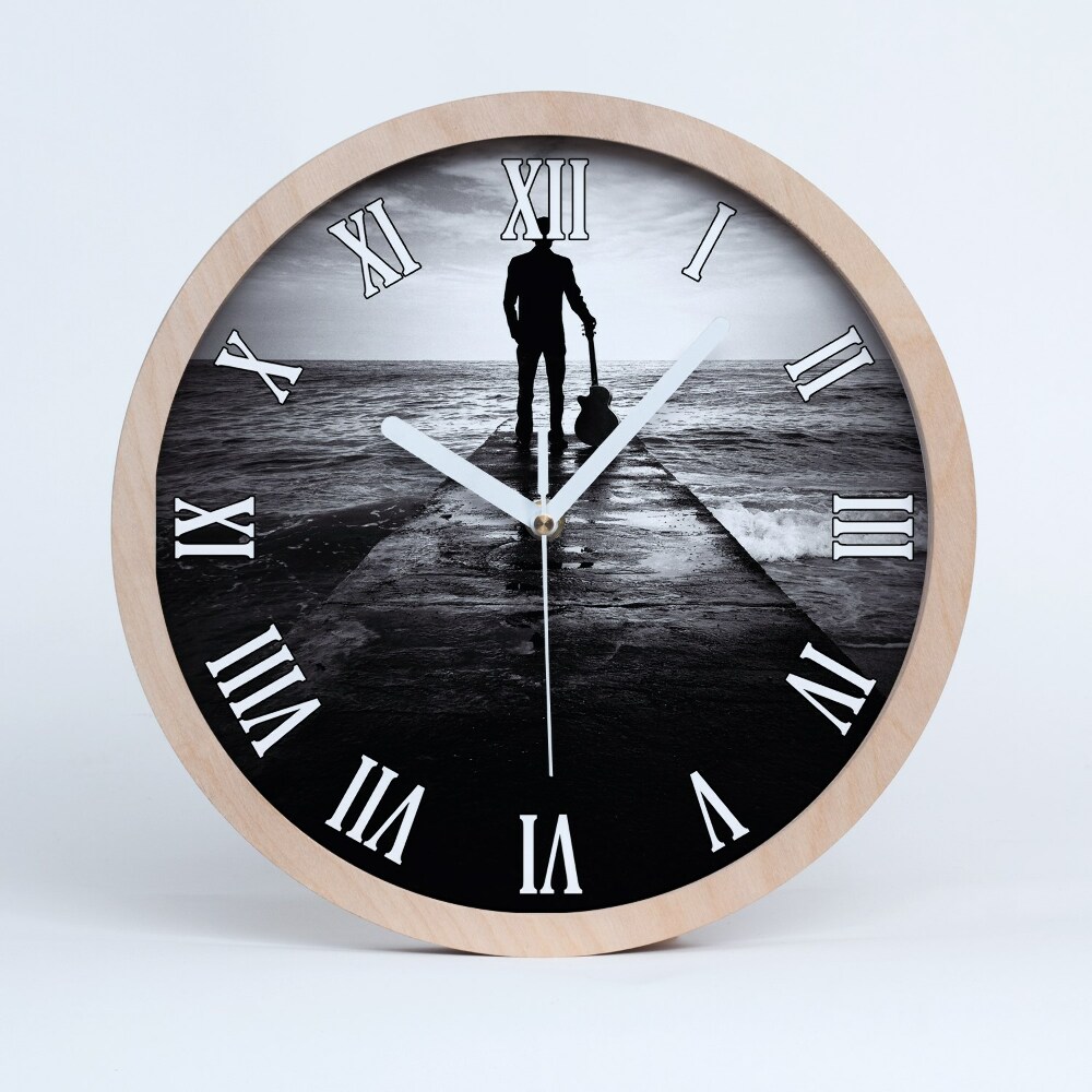 Ceas de lemn de perete Chitarist Pe Dig