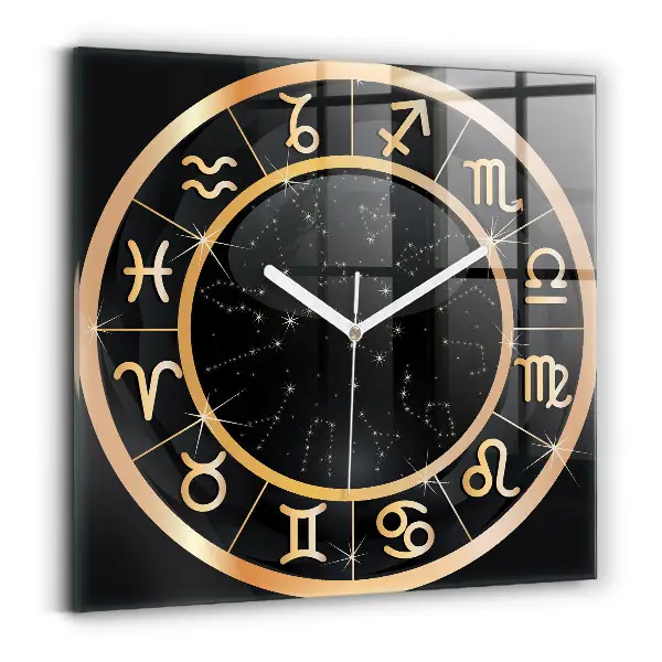 Ceas pătrat de perete din sticlă Semne zodiacale negre