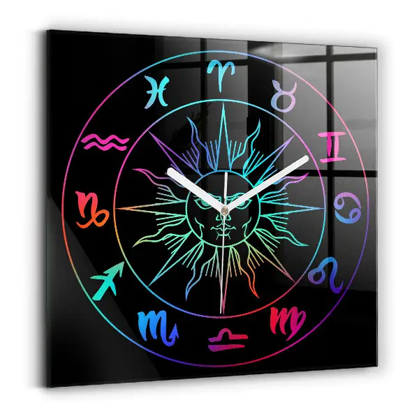 Ceas din sticlă pătrat Semne zodiacale colorate