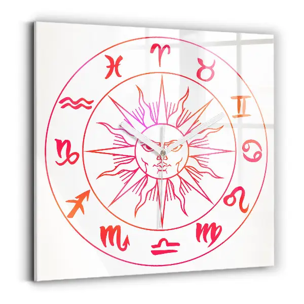 Ceas perete din sticlă pătrat Semne zodiacale colorate