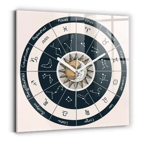 Ceas pătrat de perete din sticlă Constelațiile zodiacale