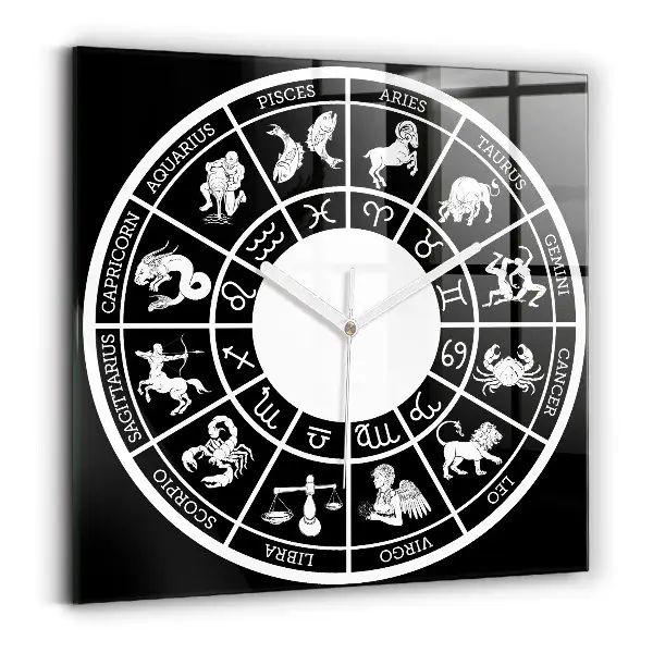 Ceas pătrat de perete din sticlă Zodiac