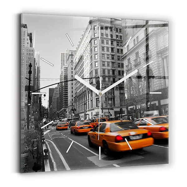 Ceas perete din sticlă pătrat Manhattan și taxiuri