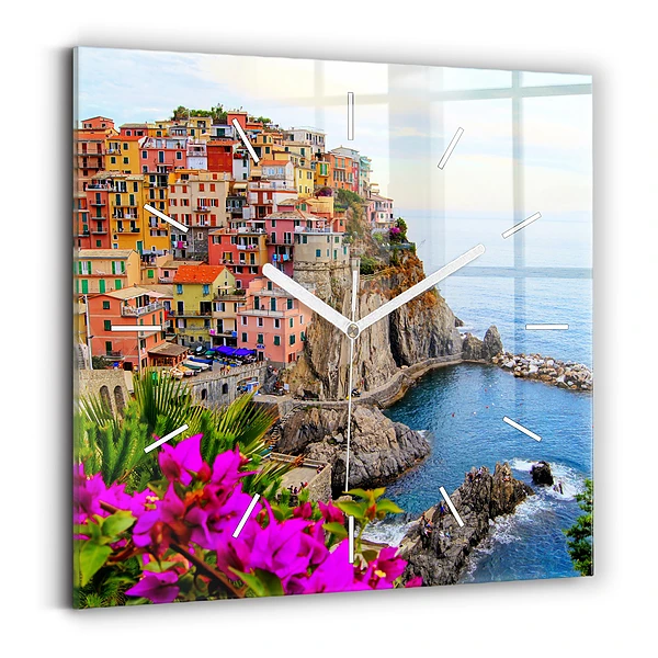 Ceas de sticlă pe perete pătrat Coasta Cinque Terre