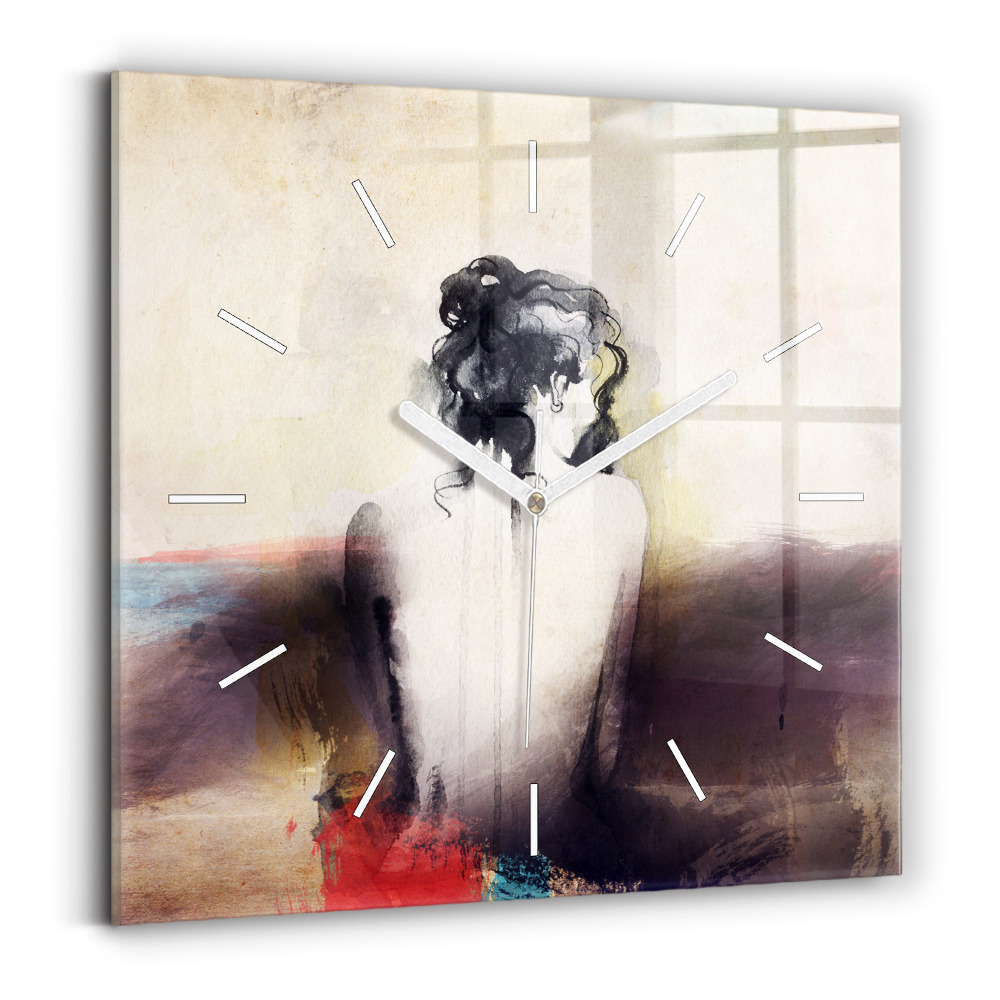Ceas perete din sticlă pătrat Portret abstract al unei femei