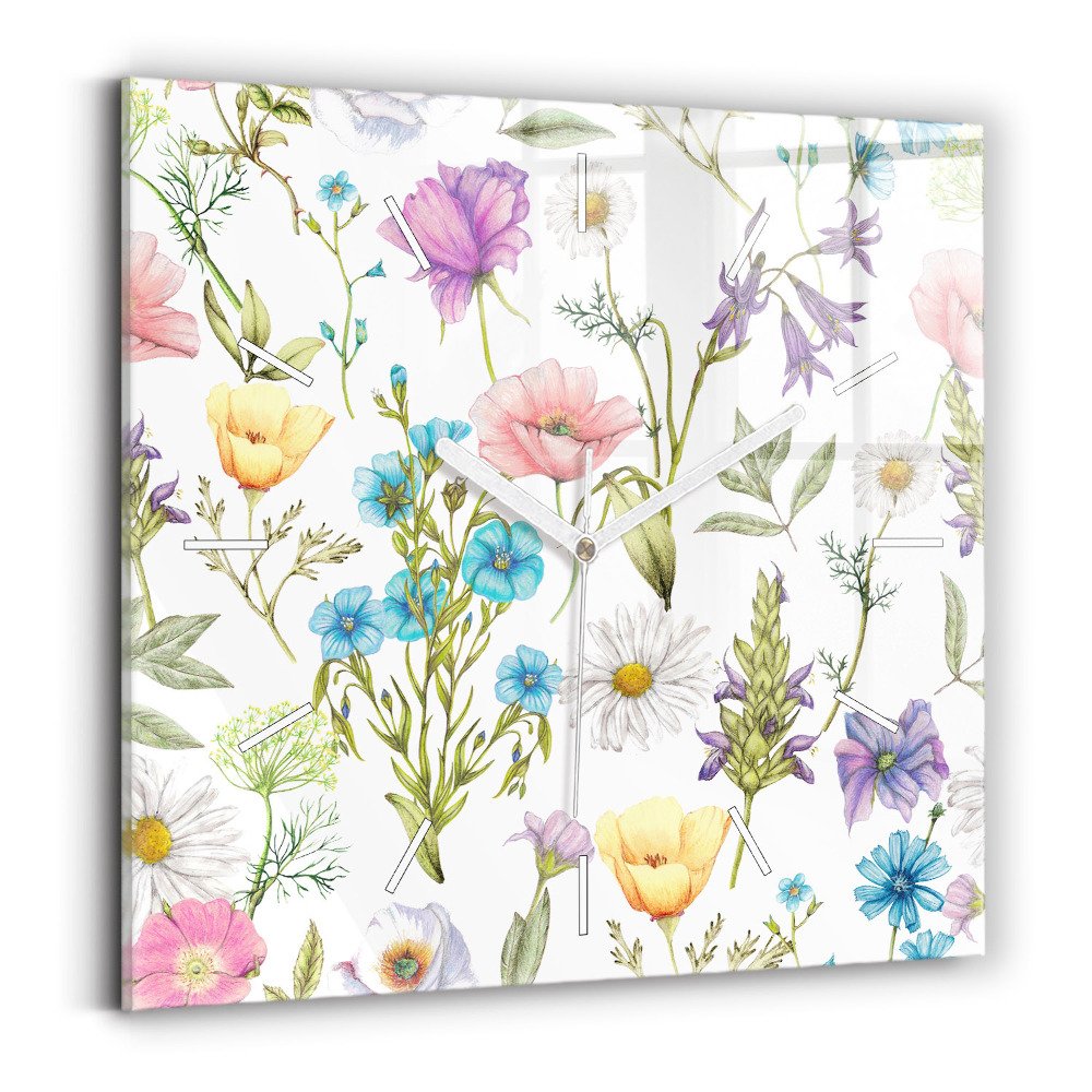 Ceas din sticlă pătrat Aranjament floral