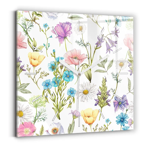 Ceas din sticlă pătrat Aranjament floral