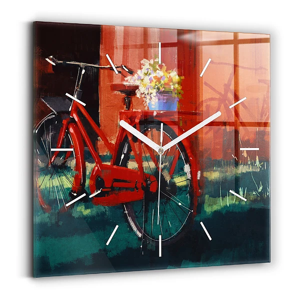 Ceas de sticlă pe perete pătrat Bicicleta pictata
