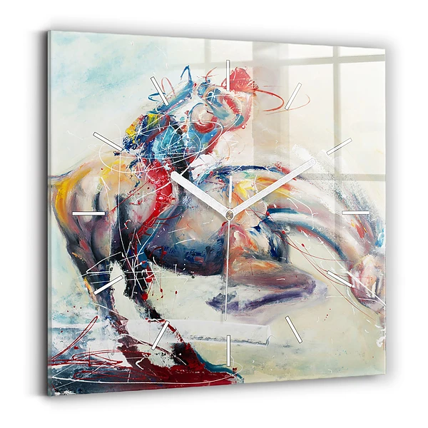 Ceas din sticlă pătrat Ilustrație de cai în galop