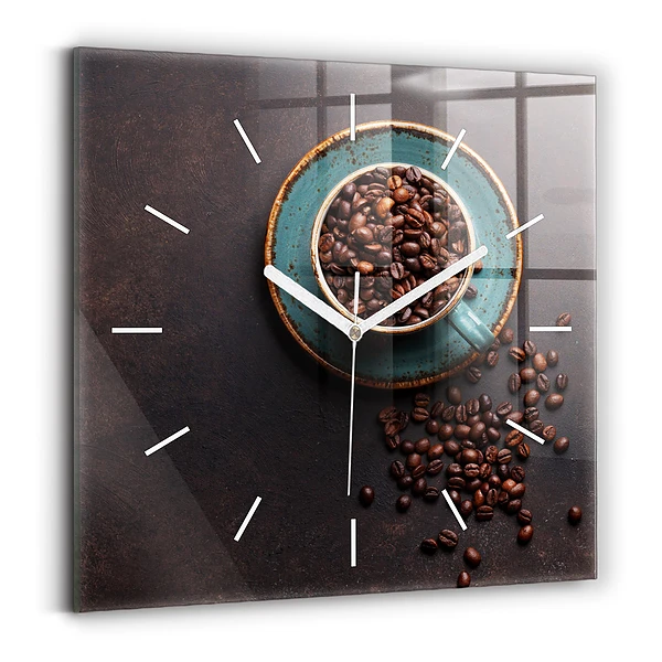 Ceas pătrat de perete din sticlă ceașcă de cafea
