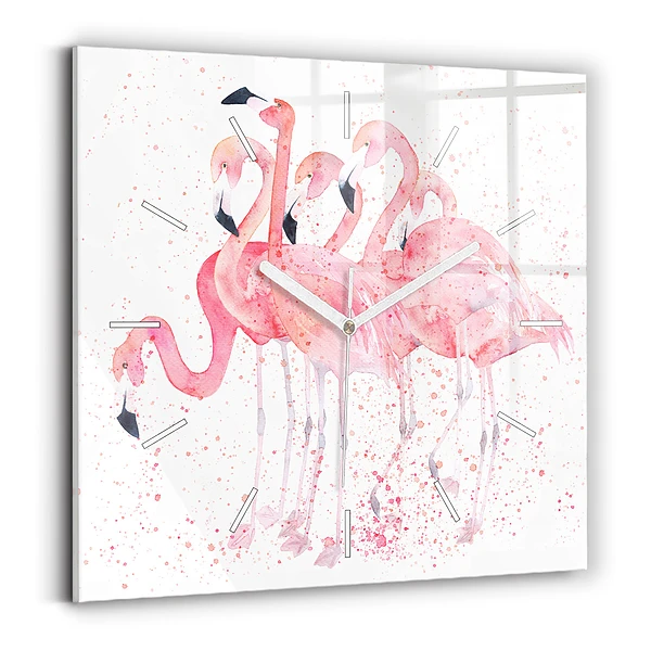 Ceas de sticlă pe perete pătrat O grămadă de flamingo