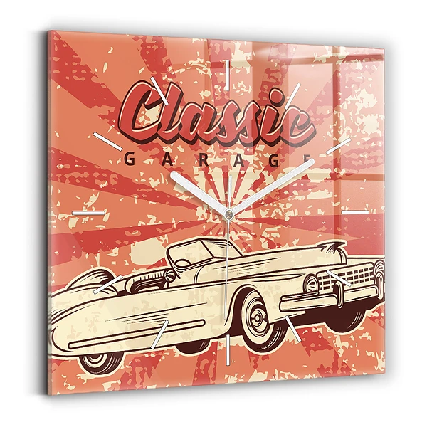 Ceas de sticlă pe perete pătrat Mașină retro vintage