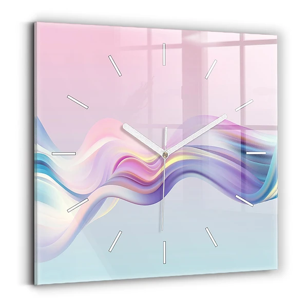 Ceas pătrat de perete din sticlă Abstracția valului pastel