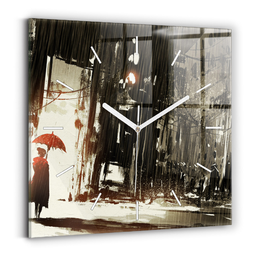 Ceas perete din sticlă pătrat Femeie într-o noapte ploioasă