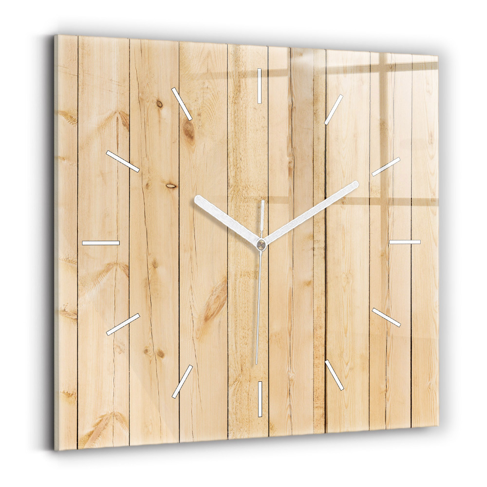 Ceas perete din sticlă pătrat Scanduri de lemn