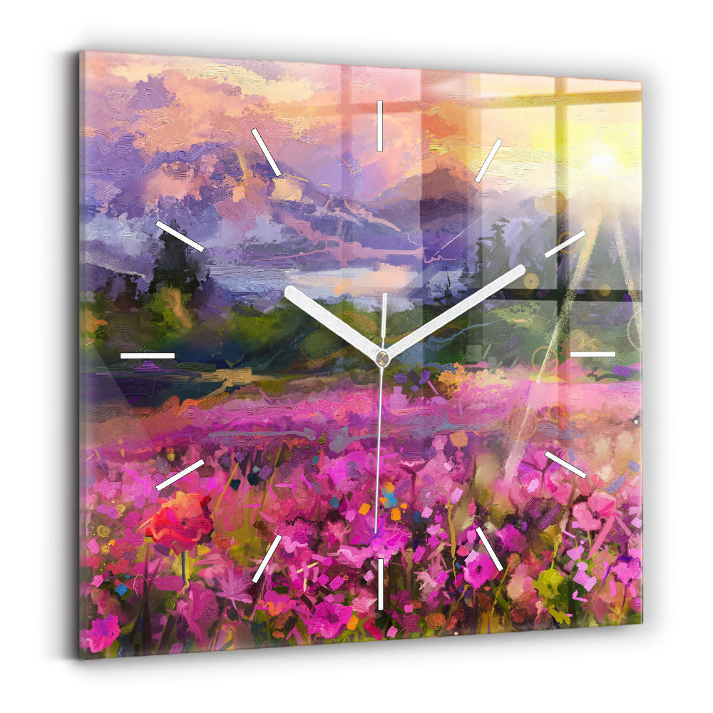 Ceas de sticlă pe perete pătrat Peisaj al naturii și florilor