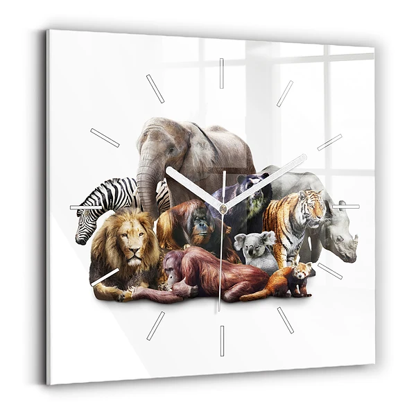 Ceas din sticlă pătrat Animale salbatice