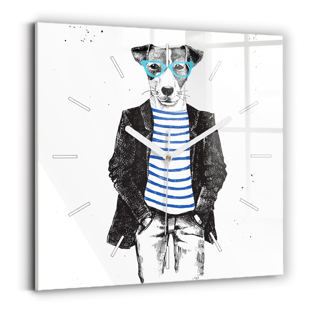 Ceas de sticlă pe perete pătrat Un câine într-un corp uman