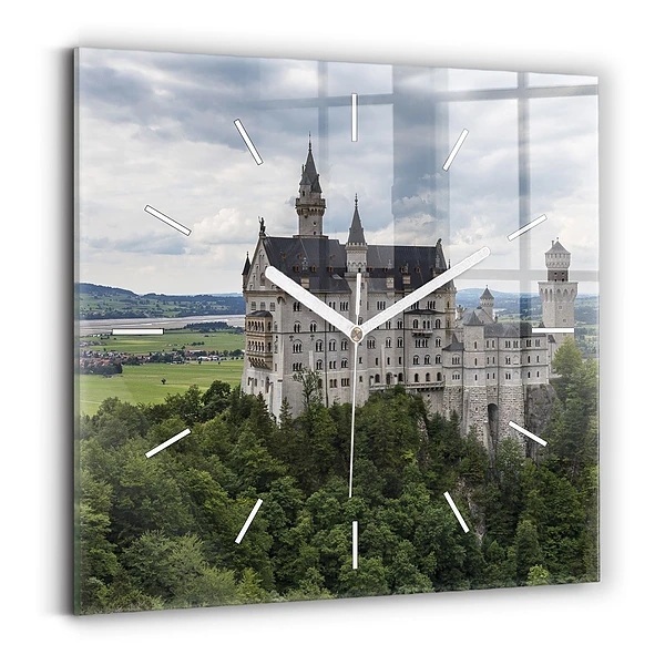 Ceas perete din sticlă pătrat Castelul Neuschwanstein