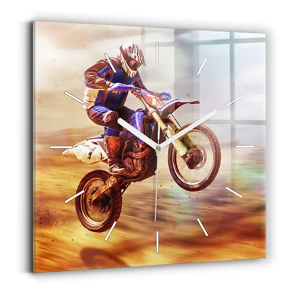 Ceas de sticlă pe perete pătrat Motocross Enduro