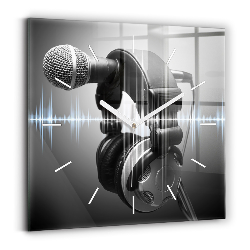 Ceas din sticlă pătrat Microfon și căști
