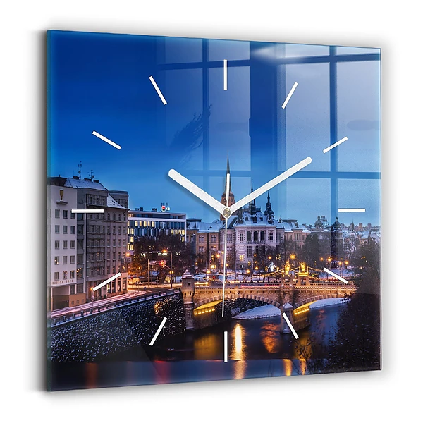 Ceas perete din sticlă pătrat Panorama orasului Plzen