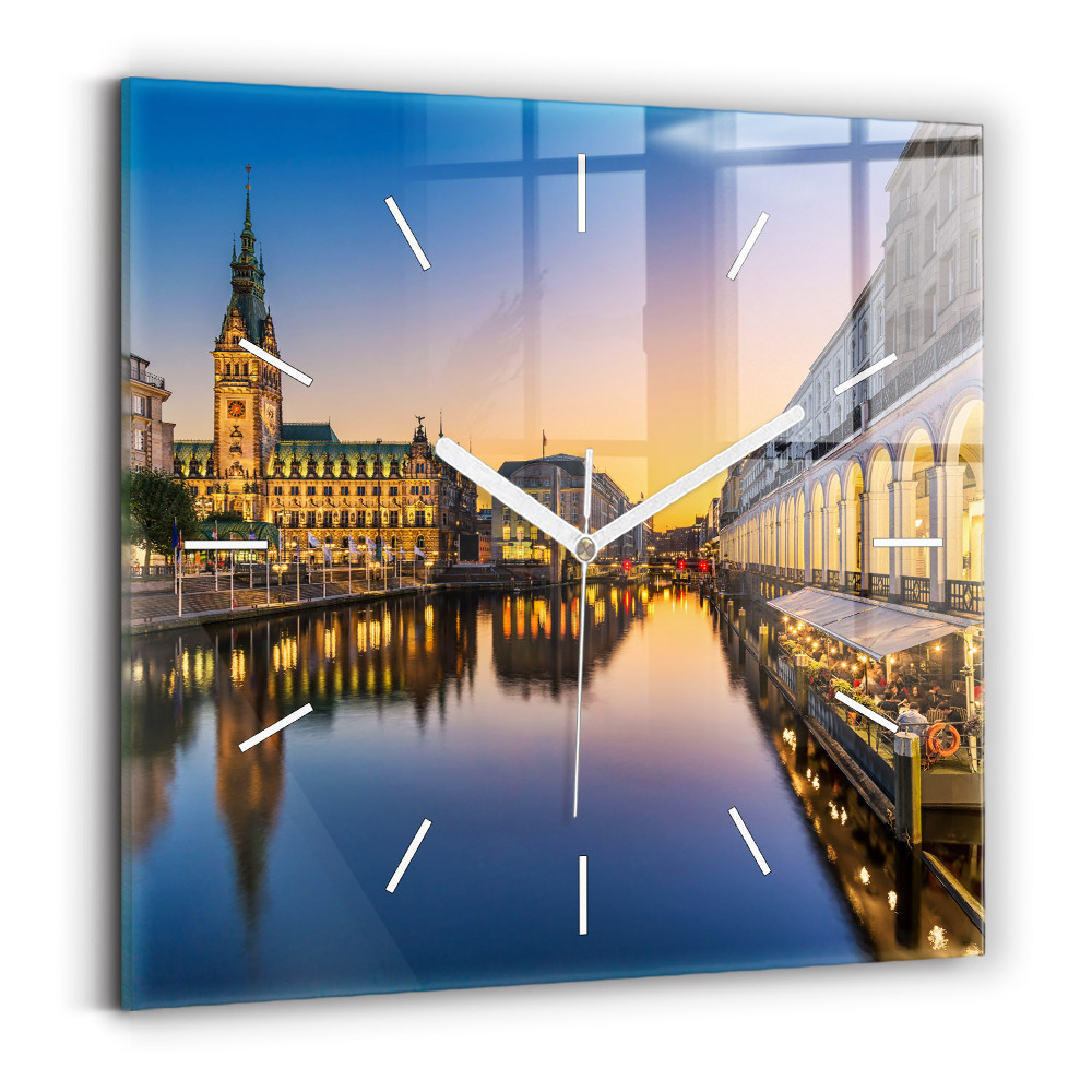 Ceas pătrat de perete din sticlă Primăria Hamburg