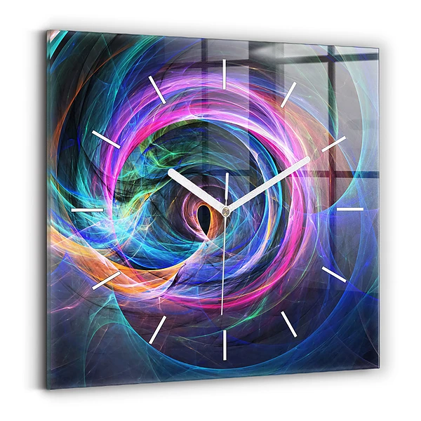 Ceas de sticlă pe perete pătrat Fractal colorat