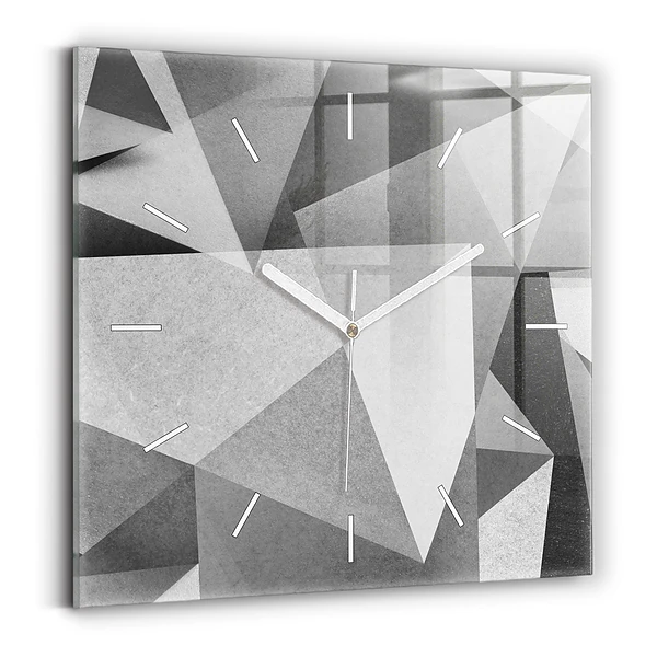 Ceas perete din sticlă pătrat Abstracție geometrică gri