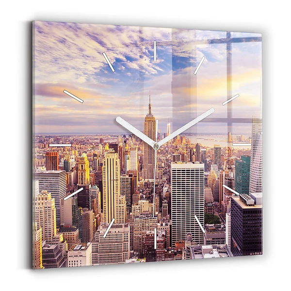 Ceas perete din sticlă pătrat Apus de soare New York