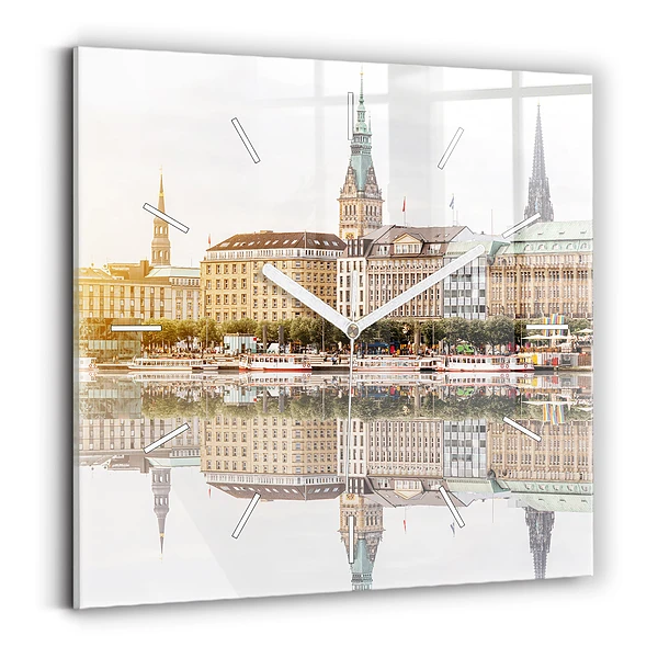 Ceas pătrat de perete din sticlă Râul Hamburg Germania
