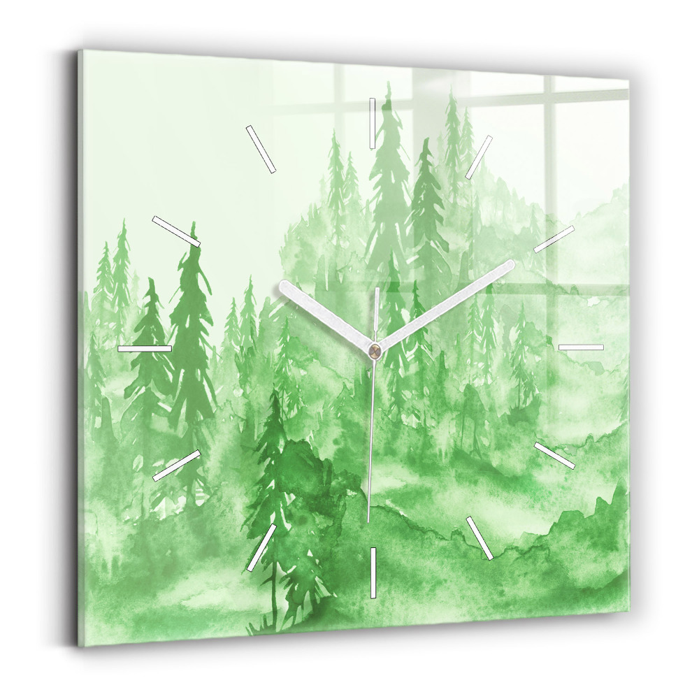 Ceas pătrat de perete din sticlă Pictură verde de pădure