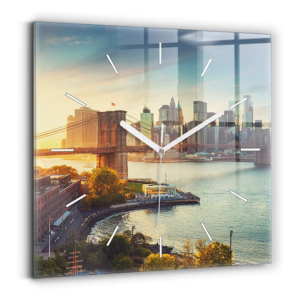 Ceas perete din sticlă pătrat New York Manhattan