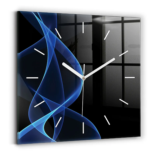 Ceas de sticlă pe perete pătrat Linii albastre