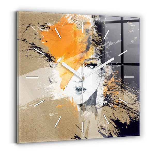 Ceas de sticlă pe perete pătrat Portret de femeie abstract