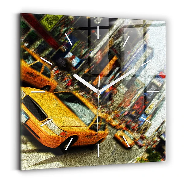 Ceas de sticlă pe perete pătrat Taxiuri din New York