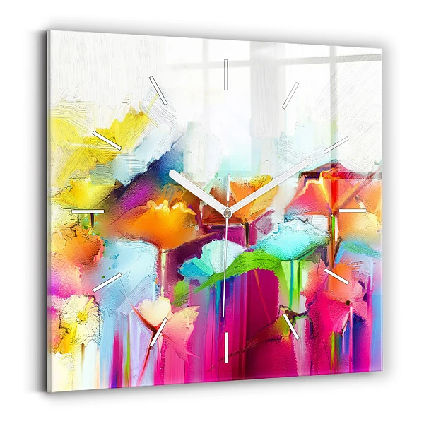 Ceas din sticlă pătrat Flori abstracte