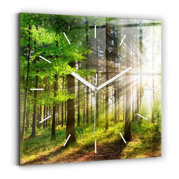 Ceas perete din sticlă pătrat Răsărit de pădure
