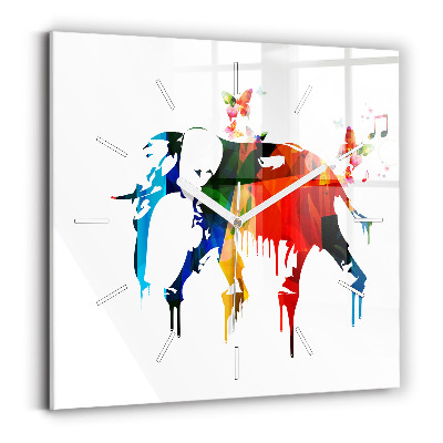 Ceas din sticlă pătrat Elefant colorat pictat