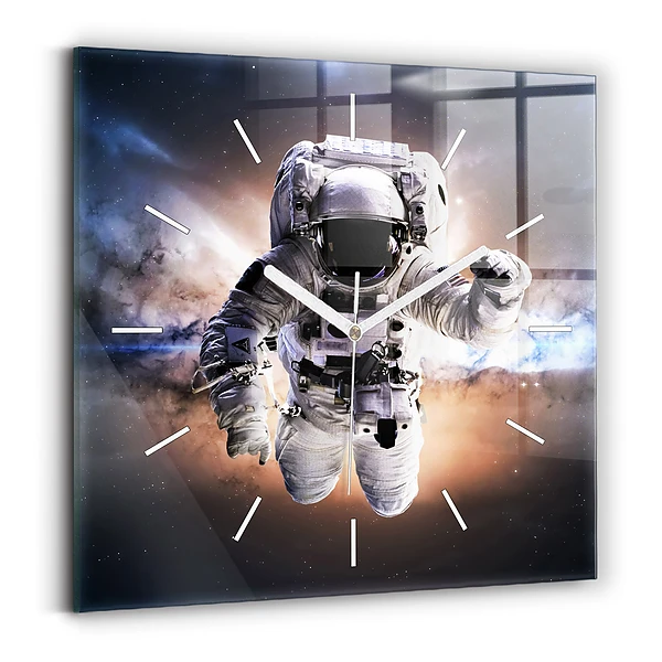 Ceas perete din sticlă pătrat Astronaut în spațiu