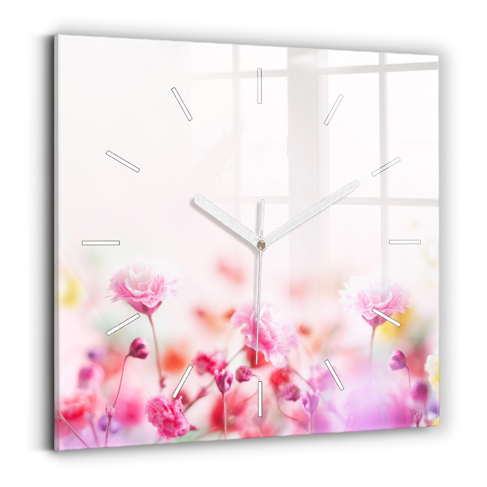 Ceas de sticlă pe perete pătrat Flori în pajiște