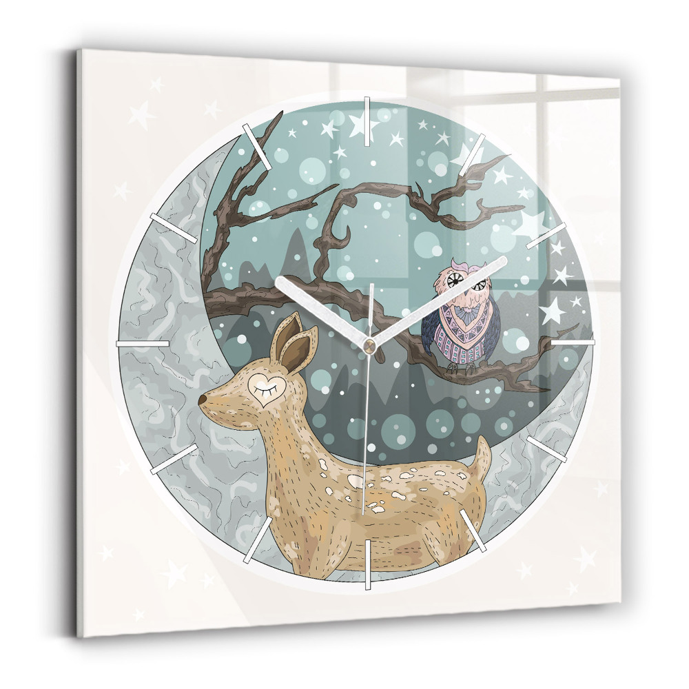 Ceas de sticlă pe perete pătrat Animalele nocturne și luna