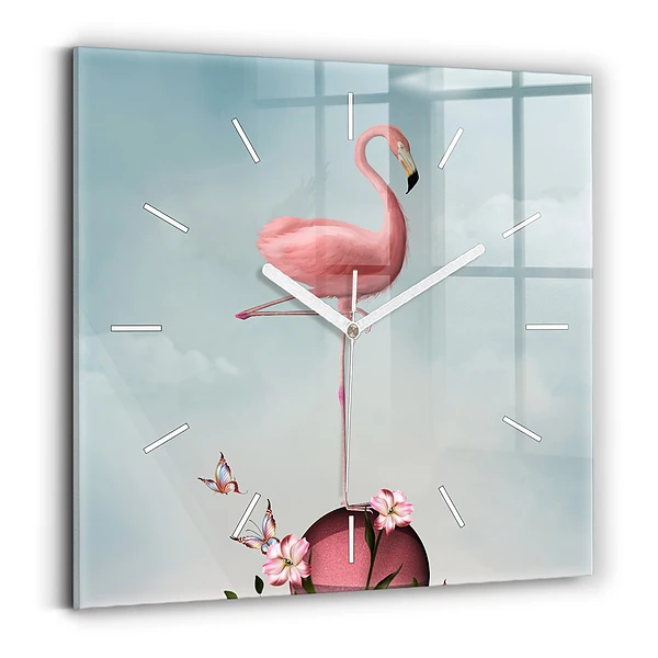 Ceas de sticlă pe perete pătrat Flamingo suprarealist