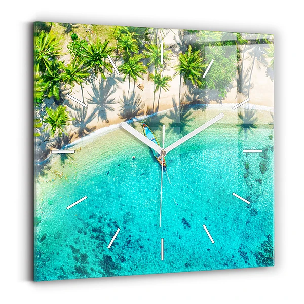 Ceas perete din sticlă pătrat Plaja tropicală Koh Tao