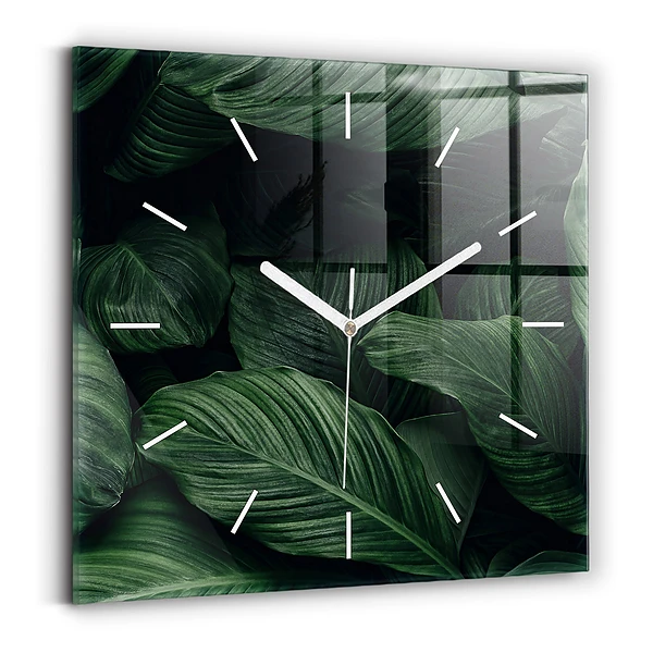 Ceas de sticlă pe perete pătrat Monstera tropicală