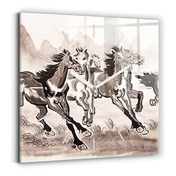Ceas de sticlă pe perete pătrat Cai în galop