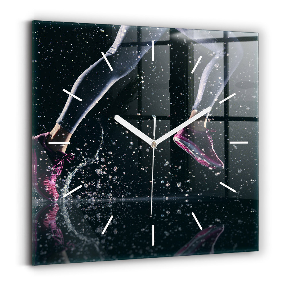 Ceas perete din sticlă pătrat Stil de viață sănătos și alergare