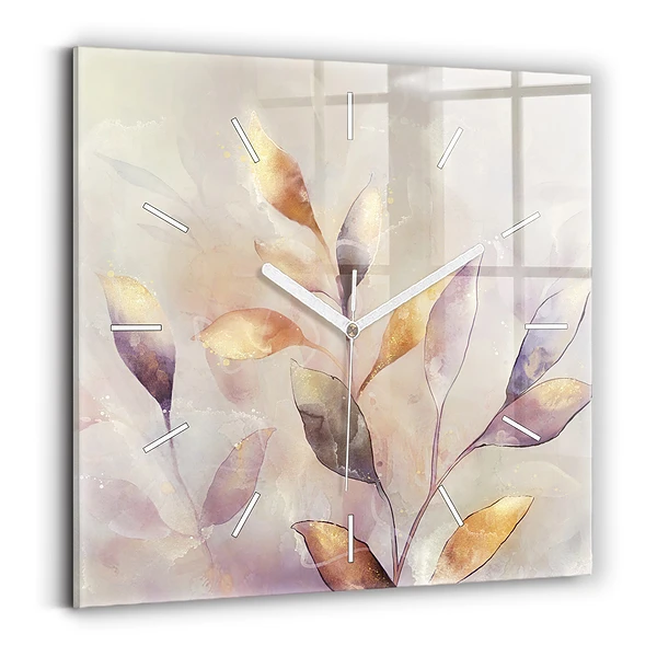 Ceas din sticlă pătrat Frunze boho abstracte