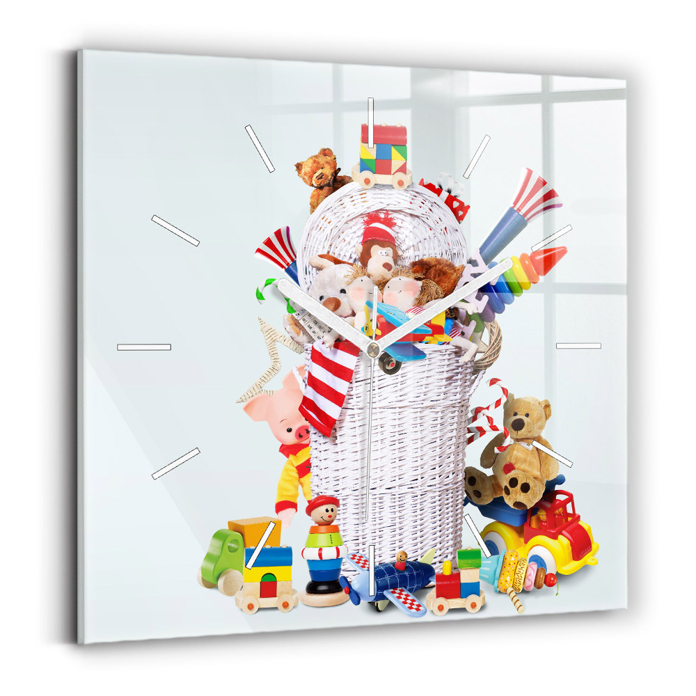 Ceas de sticlă pe perete pătrat Coș de răchită cu jucării